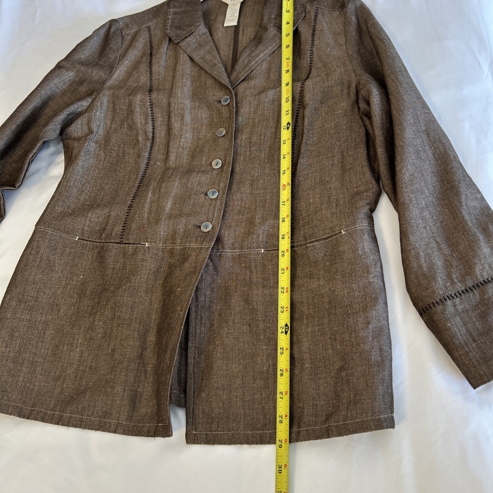 J.Jill Womens Brown Linen Blend Button Front Blazer Jacket Blanket Stitch Size M - Picture 7 of 9